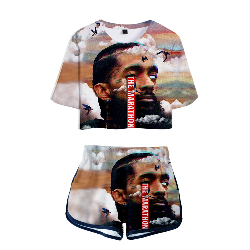 Nipsey hussle two piece set Kpop Women Sets New Oversize Navel short sleeve and Short Pant O-neck Summer kpop two piece set