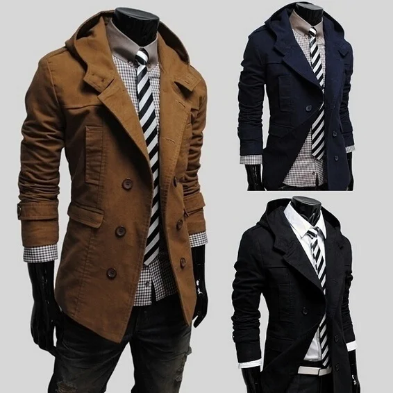 Mens Trench Coat New Fashion Design Men Windbreaker Coat Autumn Winter Double-breasted Windproof Slim Trench Coat Men Plus Size