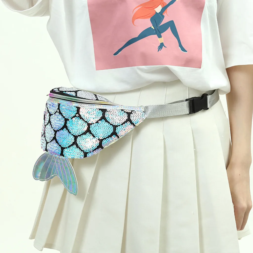Модная поясная сумка для женщин, блестящая разноцветная сумка почтальона с хвостом русалки, голографическая сумка