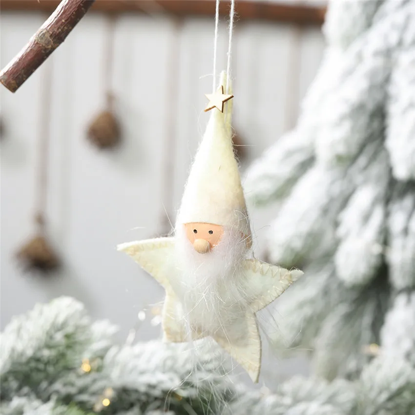Новая Рождественская звезда кукольная подвеска мини деревянная Рождественская елка милый кукольный орнамент Рождественское украшение - Цвет: White