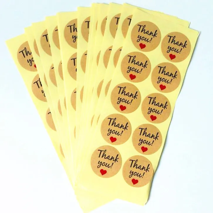 Adesivo para Produtos Artesanais com Amor Lote Obrigado Coração Redondo Papel Kraft Selo Adesivos Lable Atacado 500 Pçs - 8 Material escolar e de escritório