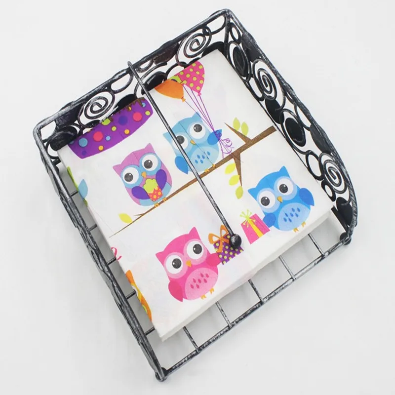 

20Pcs/lot Colorful Cartoon Owls Paper Napkins For Happy Birthday Party Decoration Kids 100% Virgin Wood Tissue Decoupage Npkins