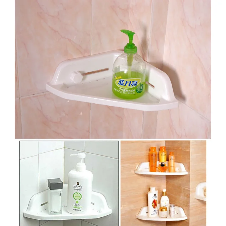 Powerful Suction Wall White Plastic Bathroom Shelf Tripod Bbathroom