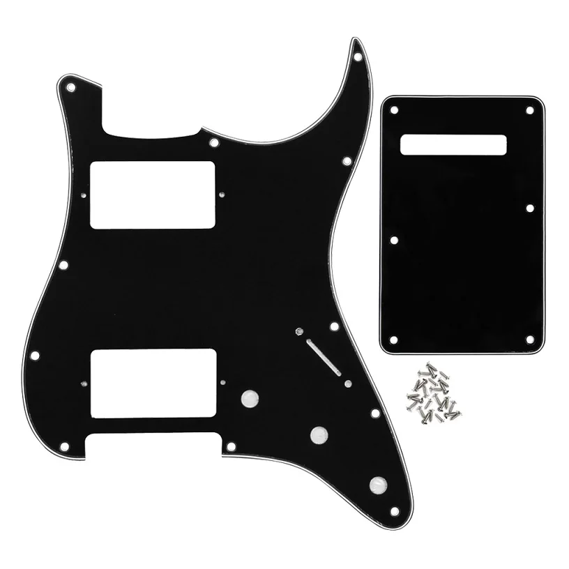 FLEOR набор из 11 отверстий HH электрогитара Pickguard Script Plate& Back Plate& Шурупы Для США Strat Стиль гитары запчасти - Цвет: Black 3ply