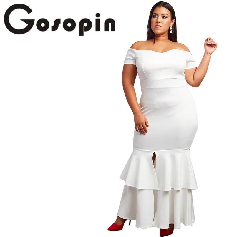 

Gosopin Plus Size Sexy Red Party Dress Ruffle Slit Mermaid Bodycon Dress Long Christmas Woman Dresses Vestidos De Festa LC610947