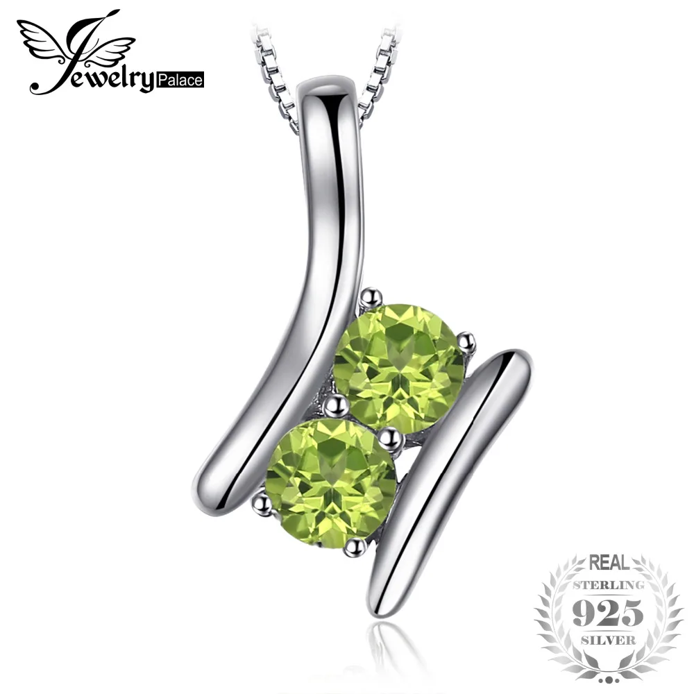 

JewelryPalace Brand 0.82ct Natural Peridot 2 Stone Pendant For Women 100% 925 Sterling Silver Fine Jewelry Not Include the Chain