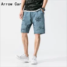 Летние японские уличные Ретро потертые джинсовые шорты Tide Мужские Индивидуальные граффити Печать Короткие джинсы повседневные мужские шорты