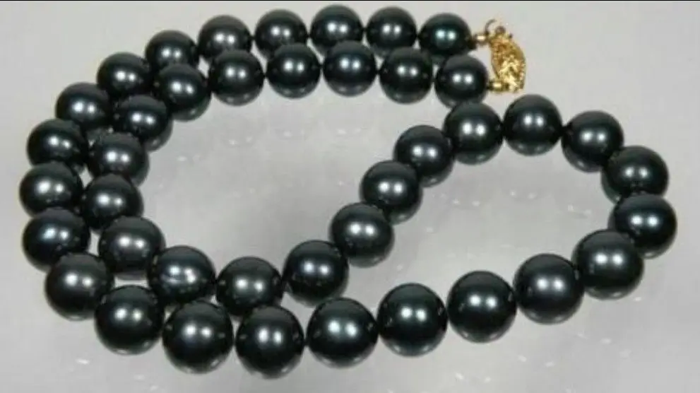 

Jew3112 real 14K 10-11MM TAHITIAN NATURAL Malachite green BLACK PEARL NECKLACE A