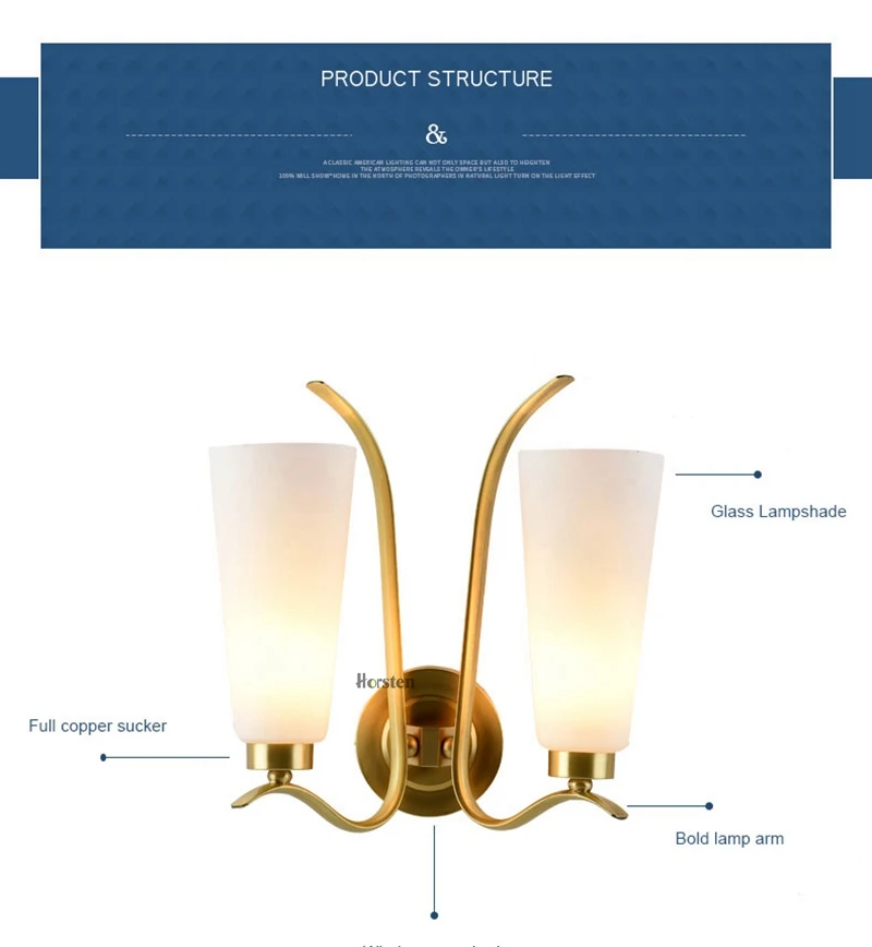 American Style Double Heads Copper H35cm Wall Lamp Bedroom Bedside Lamp Simple Nordic Wall Lights For Living Room Restaurant Hotel (12)