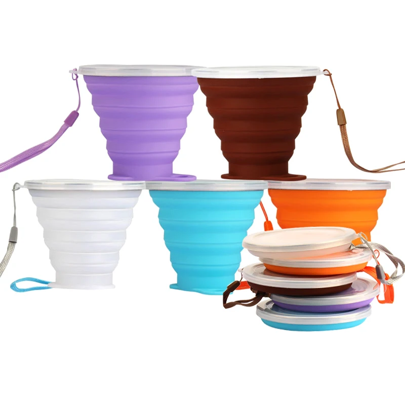 

5pcs/Set Silicone Collapsible Travel Folding Camping Cup with Lids Expandable Portable Drinking Cup Set YS-BUY