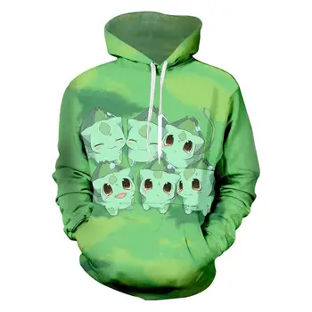 

Cartoon Anime Sweatshirt Fashion Mens Green Pokemon 3d Printed Hoodies Man Casual O Neck Cat Coat Unisex Jackets Dropshipping