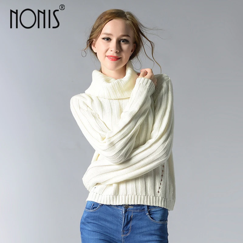

Nonis New Arrival 2017 Women Light Elastic Pullovers Hot Sweater Autumn Winter turtleneck twisted thickening slim pullover