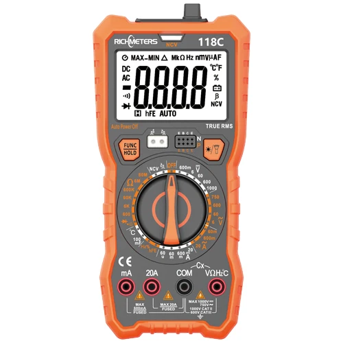 RICHMETERS 118C Digital Multimeter 6000 Counts 20A NCV HFE True-RMS 100mF capacitance Magnet AC/DC Voltage Current Temperature - Цвет: RM118C