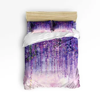 

Purple Flower Floral Lavender Bedding Sets 3/4pcs Geometric Pattern Bed Linings Duvet Cover Bed Sheet Pillowcases Cover Set