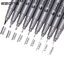 EZONE 9 шт. Водонепроницаемая игла ручка-закладка ультра тонкая линия 0,05/0,1-1 мм заправки нарисованная кистью инструмент для рисования студенческие канцелярские принадлежности