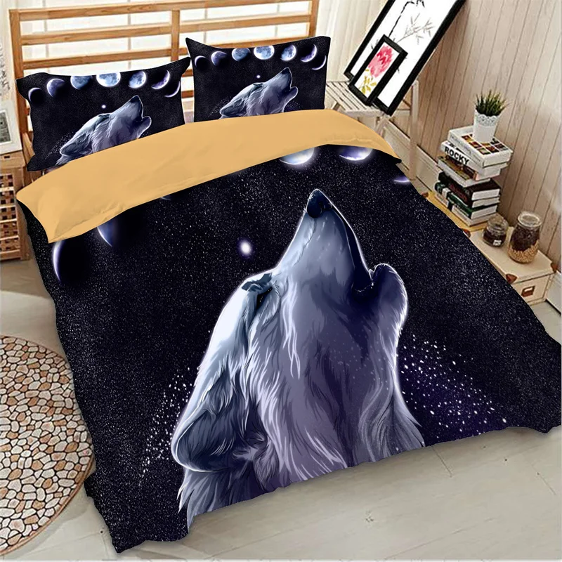 Dropshipping 3d wolf night moon Bedding set polyester Duvet Cover Bed Set Single Twin queen king size home textile