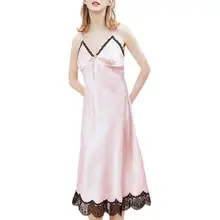 Женское длинное ночное белье для девочек Ночная рубашка Нижнее белье ночнушка платье Милое сексуальное милое платье с v-образным вырезом на бретельках из сатина