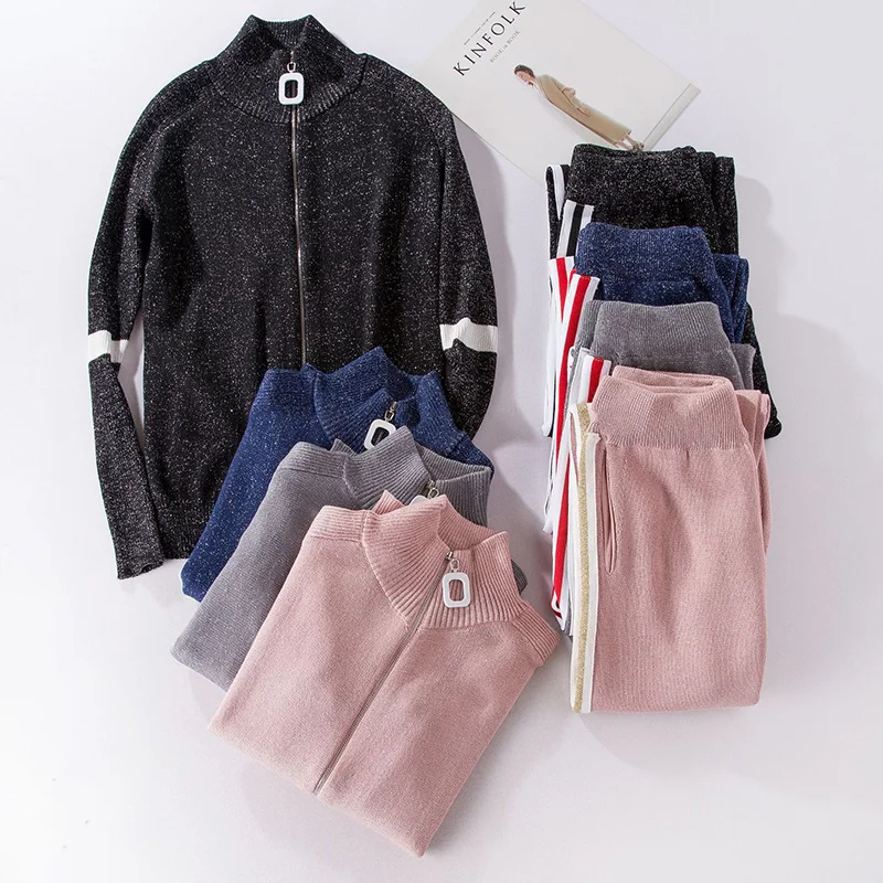 Женский свитер, кардиганы, наборы, осенний зимний свитер, костюмы, кардиганы+ длинные штаны, модные вязаные комплекты для женщин