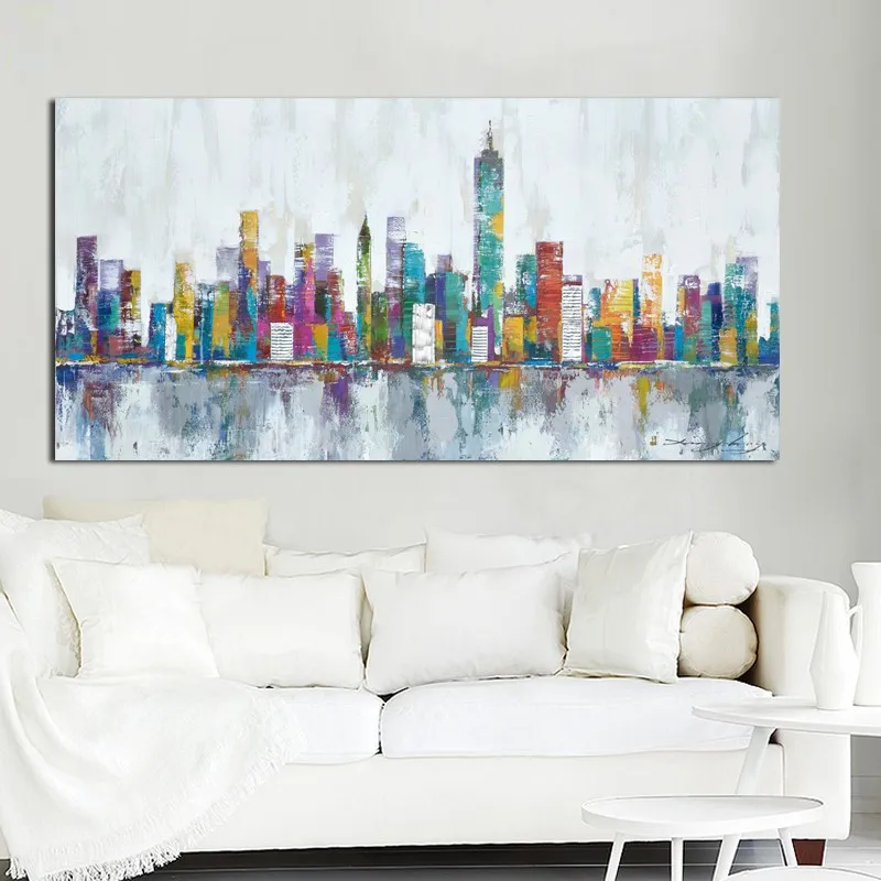 

New York Skyline Cityscape Architecture Abstract Wall Art Handmade Oil Painting Canvas Home Room Decoration