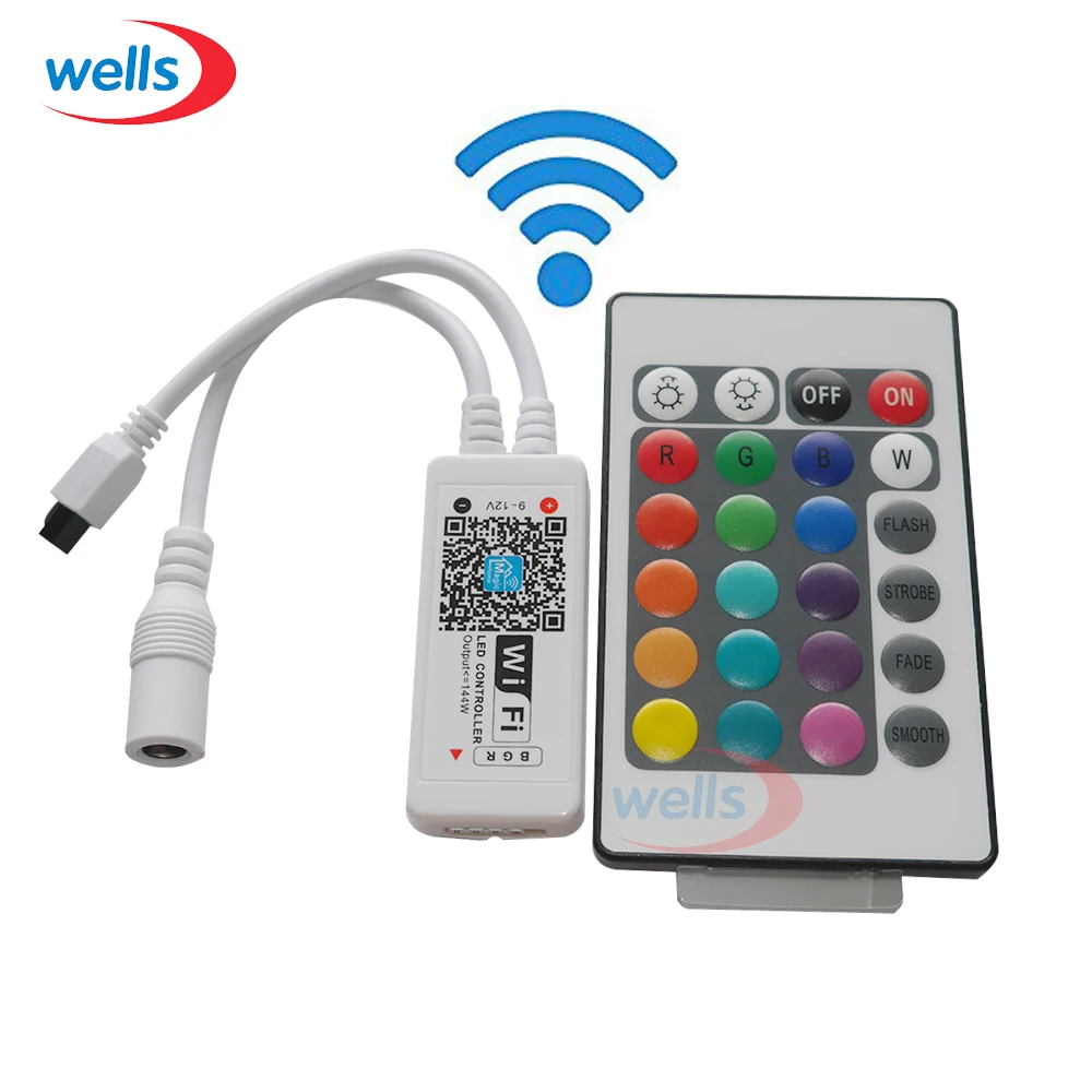 1pcs RGB / RGBW Wifi Mini Led Controller With 24key Remote IOS/Android Smart Phone Wireless For DC12V 5050 LED Strip