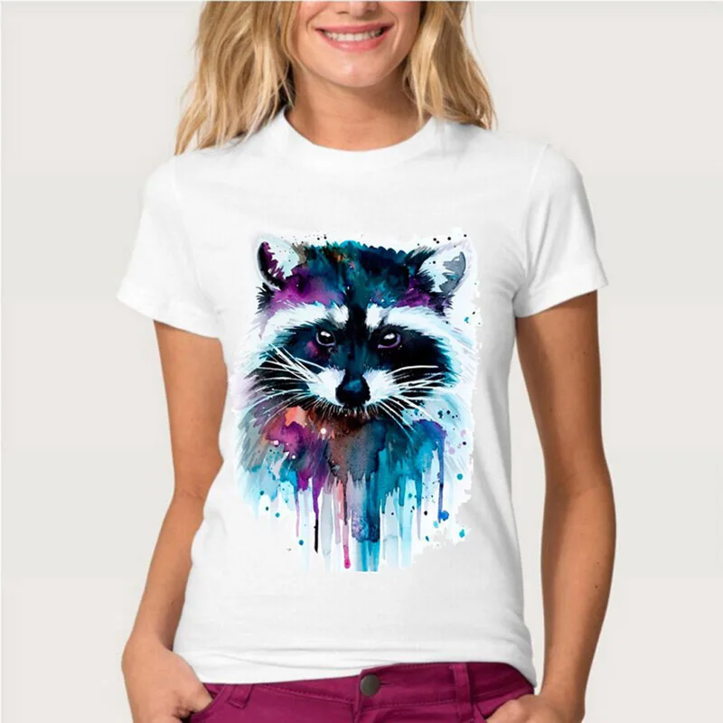 

2019 new summer Fashion Women's short sleeve coon Hippie Print T-Shirt Soft fabric casual Tees colorful cartoon design girl Tops
