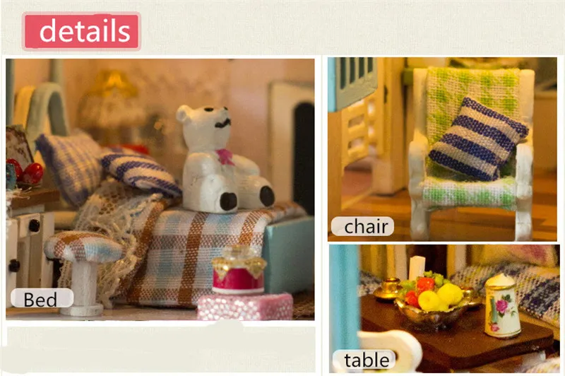 iiE CREATE 2018 New DIY 3D Toys Wooden Miniature With LED+Furniture+Cover Doll house room Toys for children Lover Gift (5)