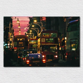 

Canvas print amazing city night painting from photo of London's lively Christmas Eve to hang on bedding room wall free shipping
