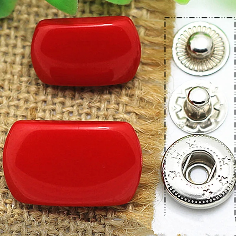 

20pcs 15x25mm Red/Black/White Resin Rectangle Snap Fastener Poppers Press Studs Kit Sewing Leather Craft Tools Metal Snap Button