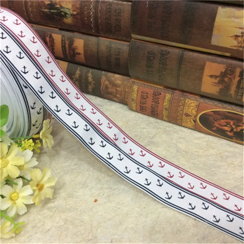 

2.5cm high density double-sided printing rib anchor webbing rib ribbon diy wedding gift package with 5 yards baking