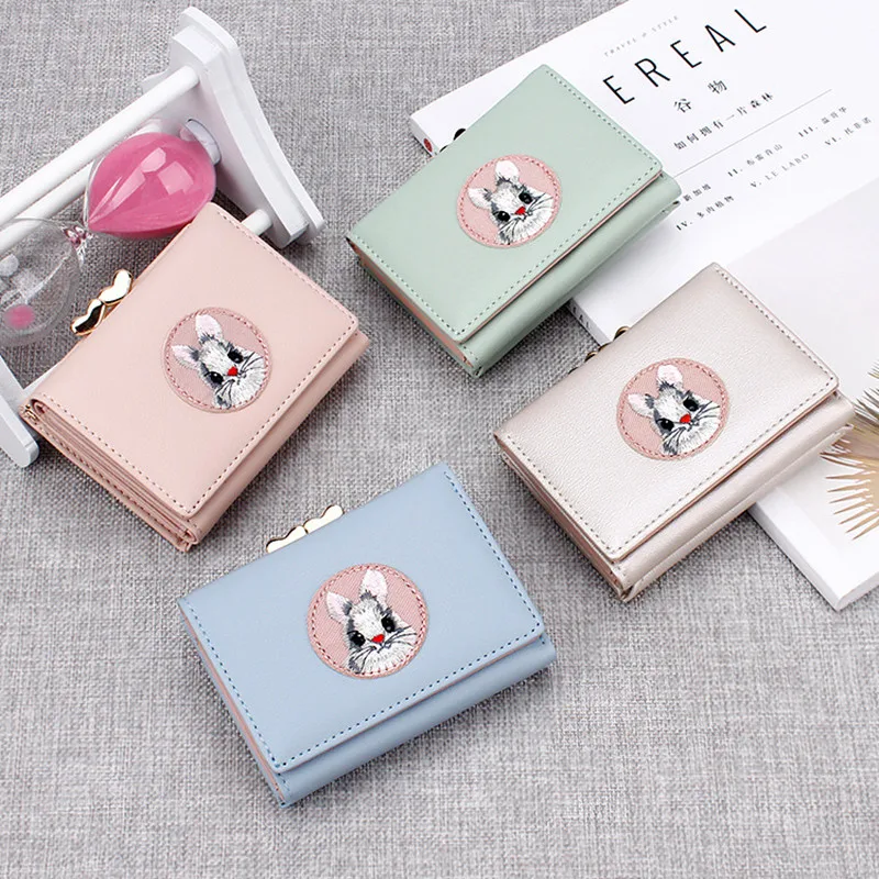 Women wallets Leather Small Brand Mini Women Leaves Wallets Purses Female Short Coin Zipper Purse floral Credit Card Holder 421