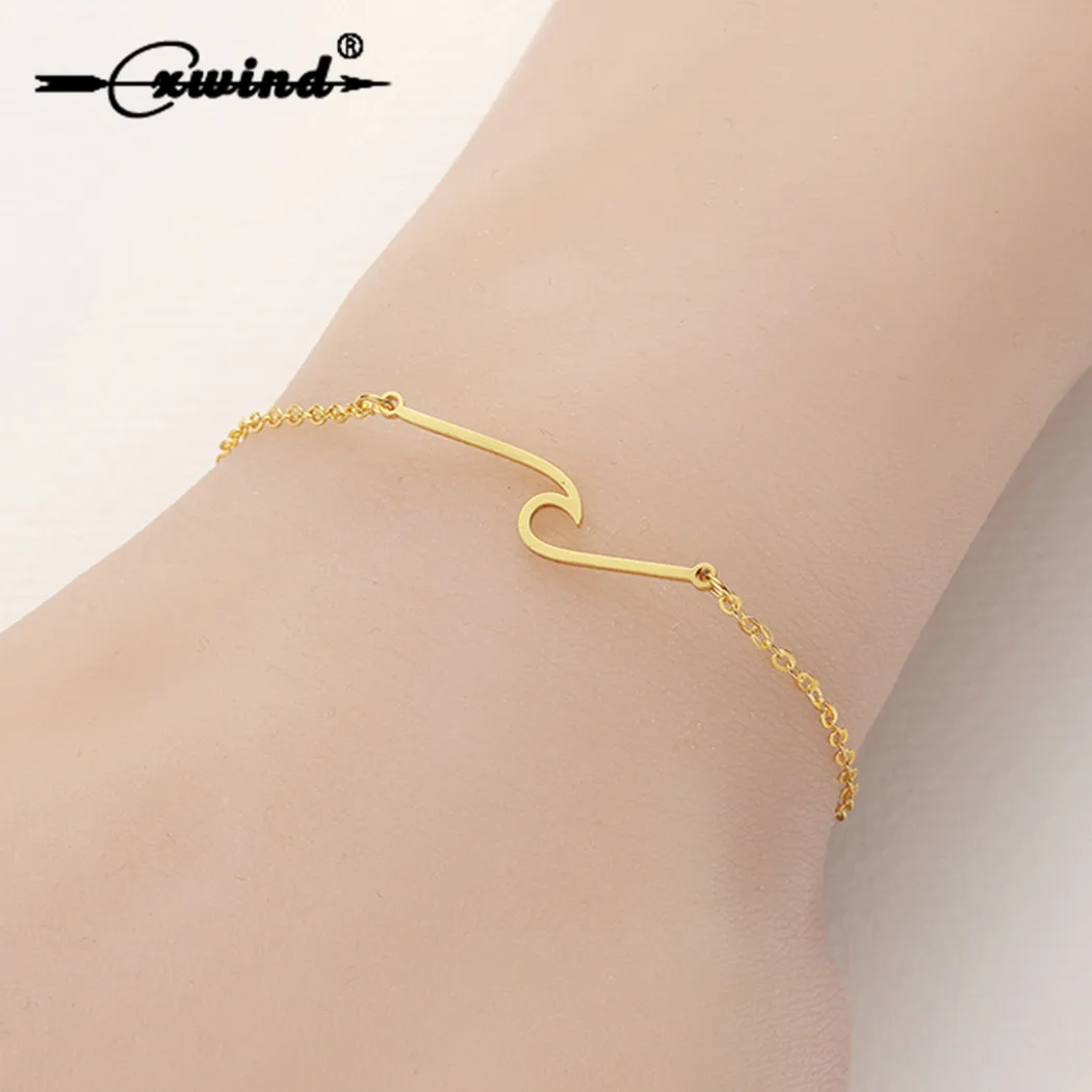 

Cxwind Gold Charms Wave Bracelet for Women Simple Stainless Steel Surf Bracelet Ocean Wire Bangles Bohemian Jewelry