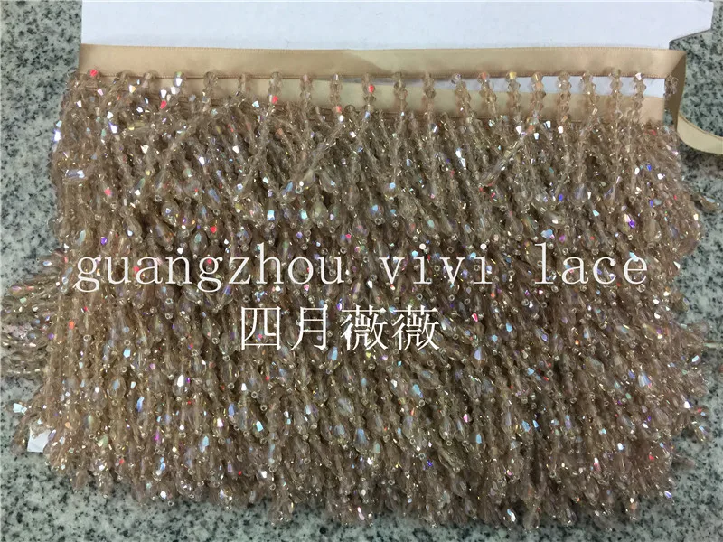 cheap 10 yards bag fs005# champange color crystal beads tassel fringe 5cm width for decoration dress fashion designer,