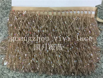 

10 yards/bag fs005# champange color crystal beads tassel fringe 5cm width for decoration dress/fashion designer,