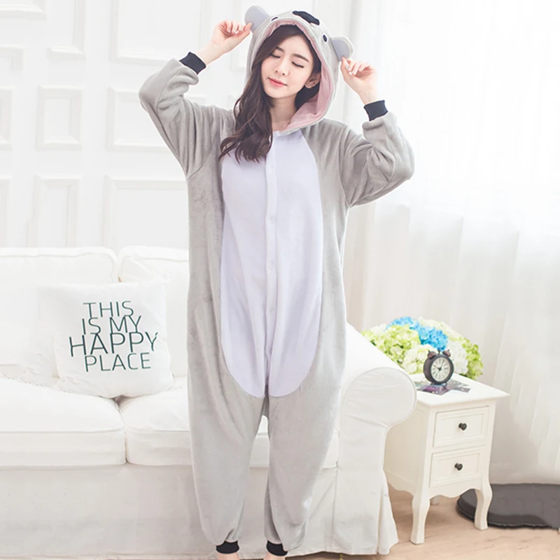 

Adult Anime Grey Koala Kigurumi Onesies Costume For Women Men Animal Unicorn Blue Stitch Onepieces Sleepwear Home Cloths Girl
