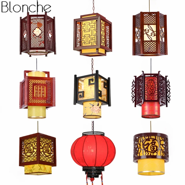 Chinese Style Antique Wood Pendant Lights Sheepskin Lantern Lamp Chinese Style Antique Wood Pendant Lights Sheepskin Lantern Lamp Hanging Luminaire For Restaurant Indoor Lighting Fixtures