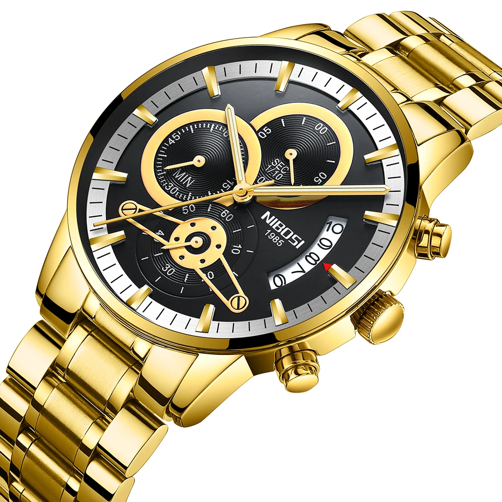 

NIBOSI Black Business Watch Men Waterproof Chronograph Wrist Watch Date Calendar Steel Men's Watch Relogio Masculino