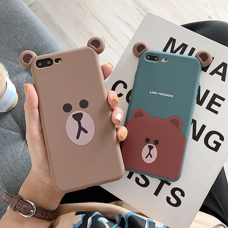 

Frosted Phone cases for iPhone 8 7 6 6SPlus Cute brown bear 3D ear soft TPU matte cover for iphone X XR XS MAX back shell Fundas