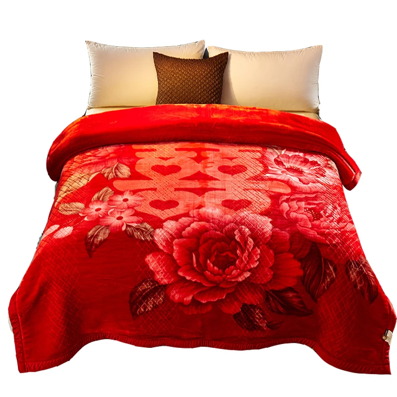 

Super Soft Fluffy Warm Spring / Winter Blankets Floral Printed Mink Throw 200*230CM 9.9lbs Thick Sofa Bed Raschel Plaid Blankets
