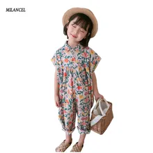 MILANCEL/комбинезон для девочек, Летний комбинезон с цветочным принтом для девочек, комбинезон для девочек, штаны-шаровары в Корейском стиле, костюм для девочек
