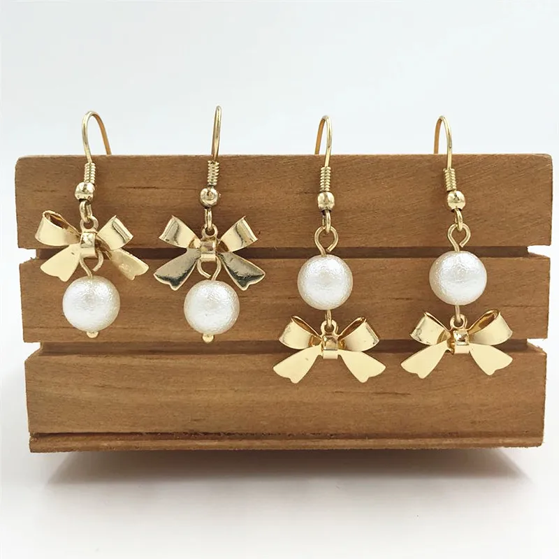 

Delicate and lovely hand made soft sister wrinkles bead eardrop of aureate bowknot is sweet Ms eardrop popular jewelry