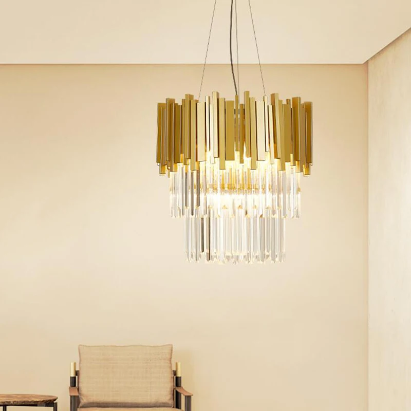 

jmmxiuz New luxury crystal chandelier modern lighting for living room dining room gold kristallen kroonluchter LED lights