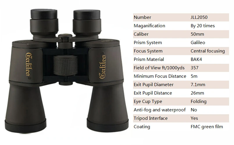 20*50 мощный бинокль для охоты поле очки бинокулярный телескоп Открытый Отдых binoculo profissional телескопы JLL2050