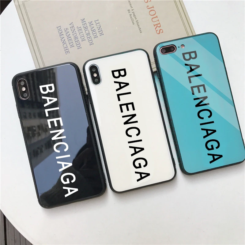 GYKZ Luxury France Paris Brand Hard Soft Edge Glass Phone Case For iPhone XS Max X XR 8 7 6 6S Plus Fashion BALENCI Sports Cover
