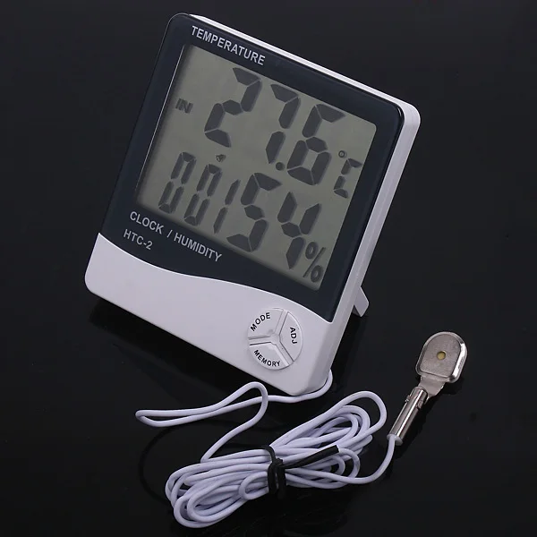 

HTC-2 Electronic Thermometer Digital LCD Dual Temperature Hygrometer Clock Inside&Outside Free Shipping 12000299