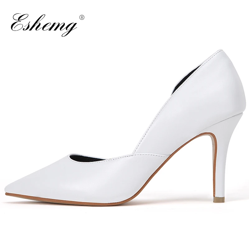 

Eshemg 2019 Bridal Wedding Shoes Thin Heel White Womens Pumps Shoes Women Ladies Party Shoes