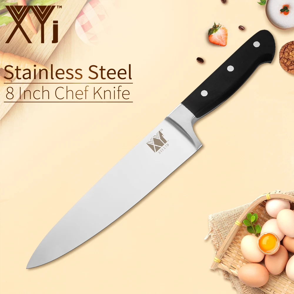 XYj Kitchen Stainless Steel Knife Plastic Black Handle Sharp Thin Blade