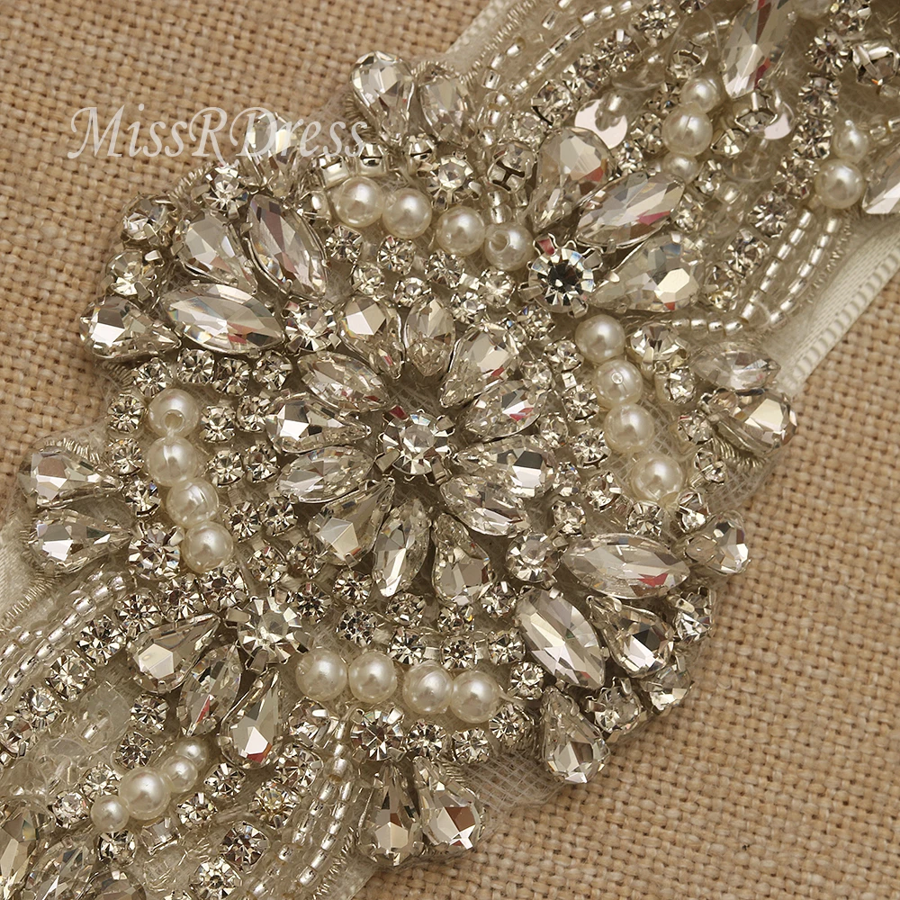 MissRDress серебро кристалл свадебный пояс 35,5 дюймов Длинные жемчуг свадебные створки Стразы пояс невесты для Свадебная вечеринка платье JK945