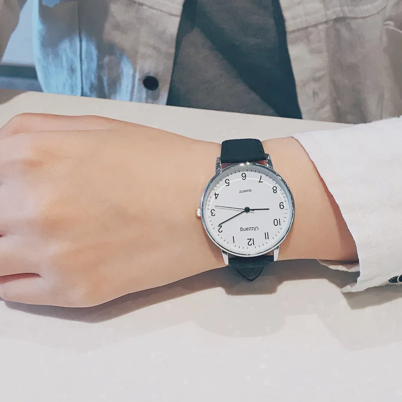 Ультра-тонкие часы с украшениями для влюбленных винтажные кожаные кварцевые часы Ulzzang модные брендовые классические простые часы с циферблатом для мужчин и женщин