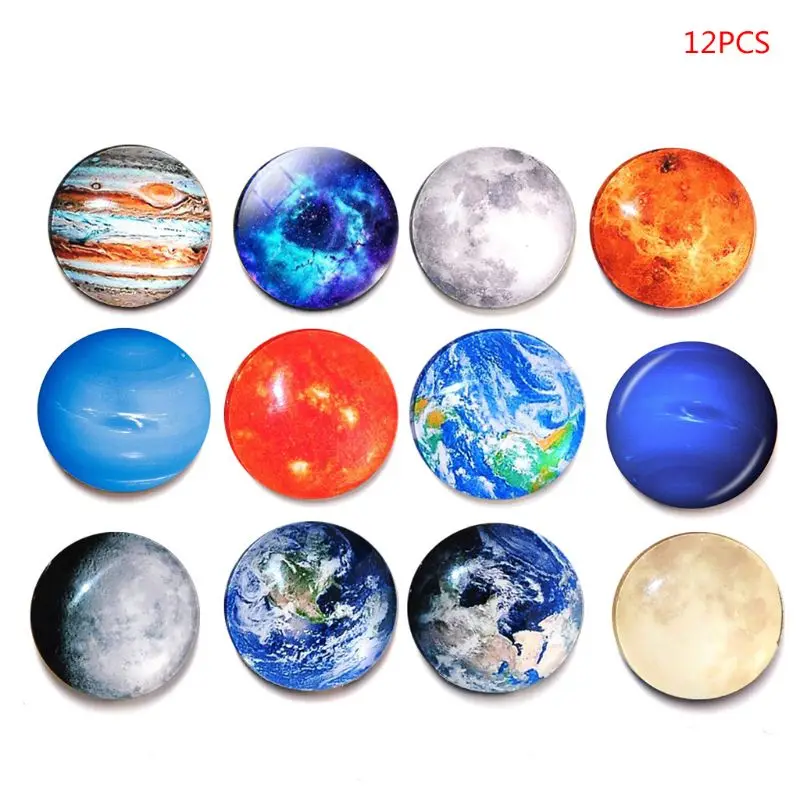 

12Pcs Cosmic Moon Planet Refrigerator Fridge Magnets Glass Office Calendar Whiteboard Sticker Home Decor Souvenir