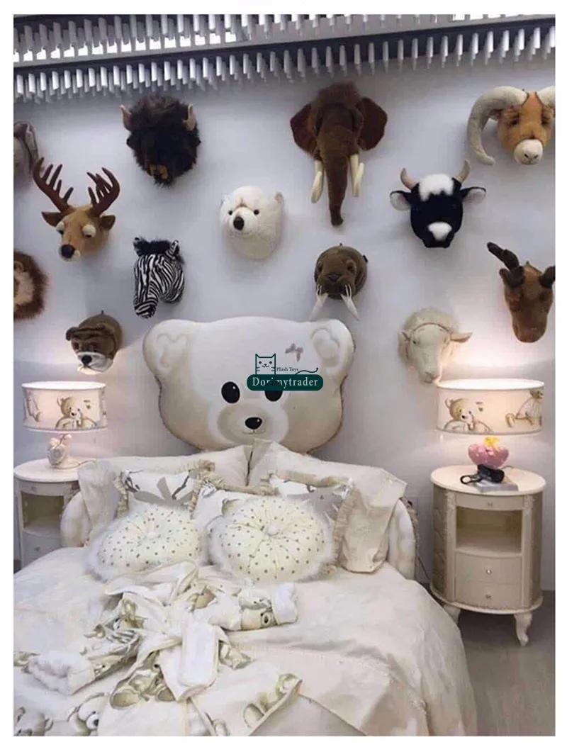 Dorimytrader Pop Anime Realistic Animals Heads Elephant Fox Panda Deer Rhinoceros Plush Toys Animal Wall Hanging Nice Home Decoration Doll DY61780(25)